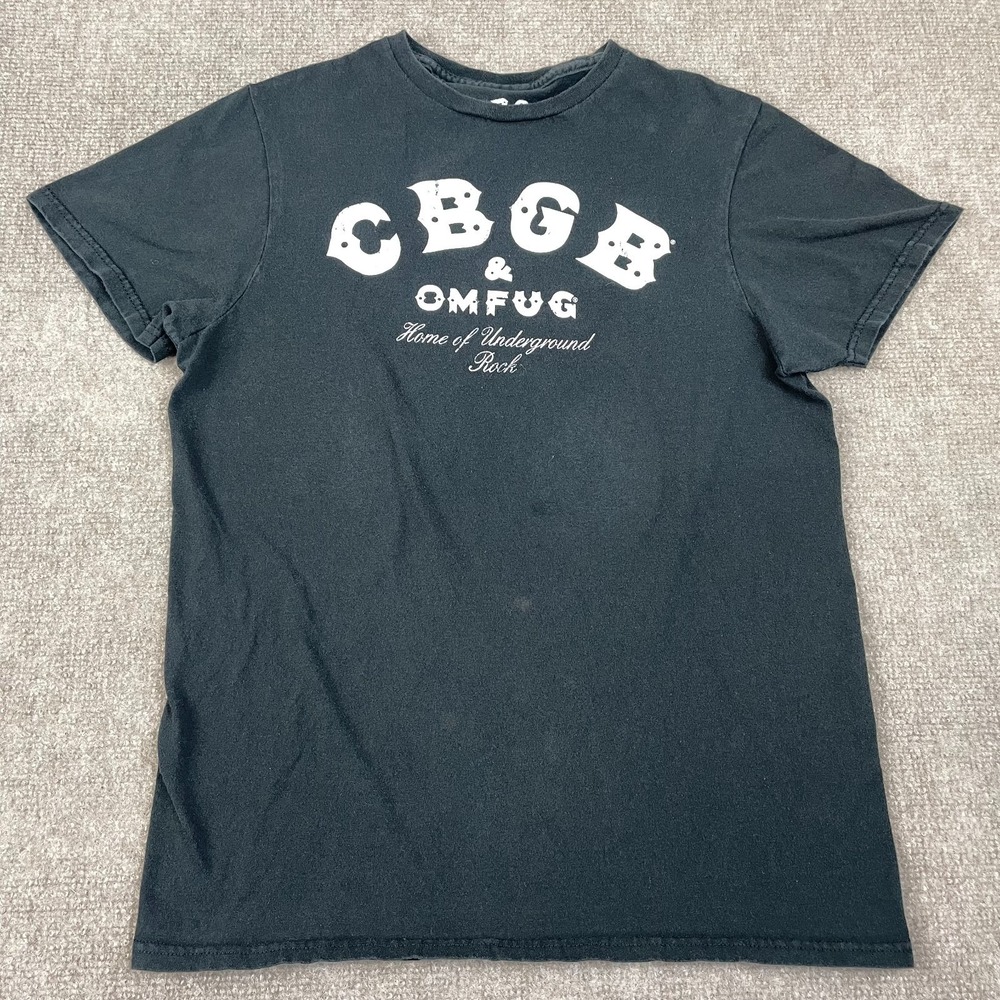 CBGB & Omfug T Shirt Unisex Black Distressed Logo Cotton Classic Fit Crew Neck